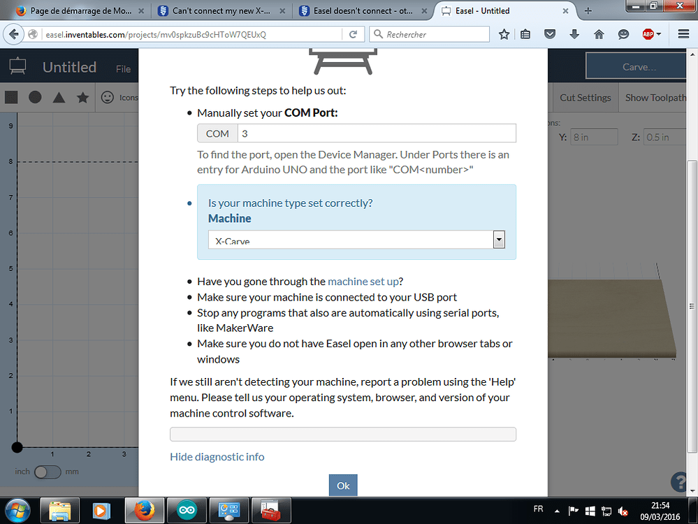 Can't connect my new XCarve for Machine Setup Easel Inventables