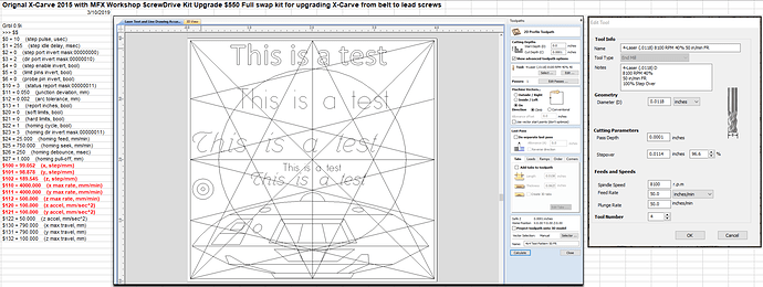 Settings for X-Carve Lead Screw Laser Etch Test