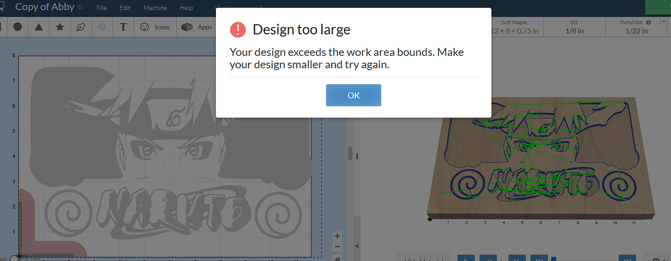 Easel Design Not Showing Full Carve Area Easel Inventables 