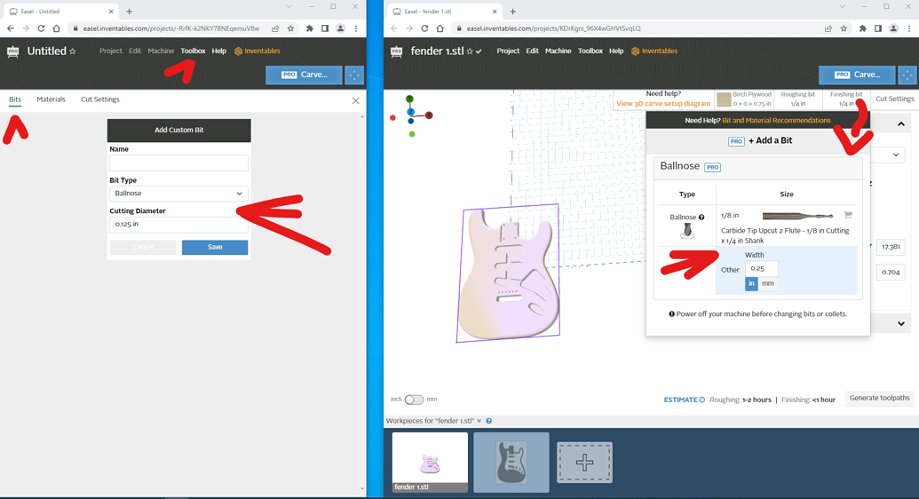 Entering Ball Nose bits in Easel Toolbox Easel Pro Inventables